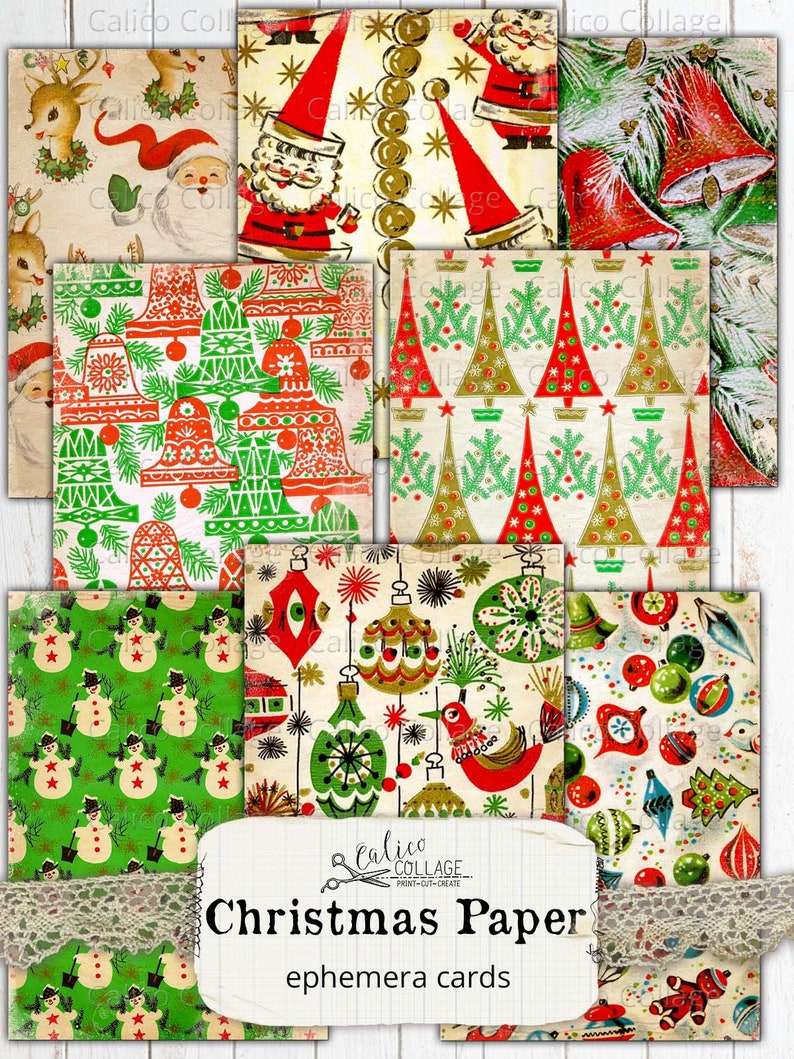 Christmas Paper Gift Tags, Printable Junk Journal Ephemera Pack