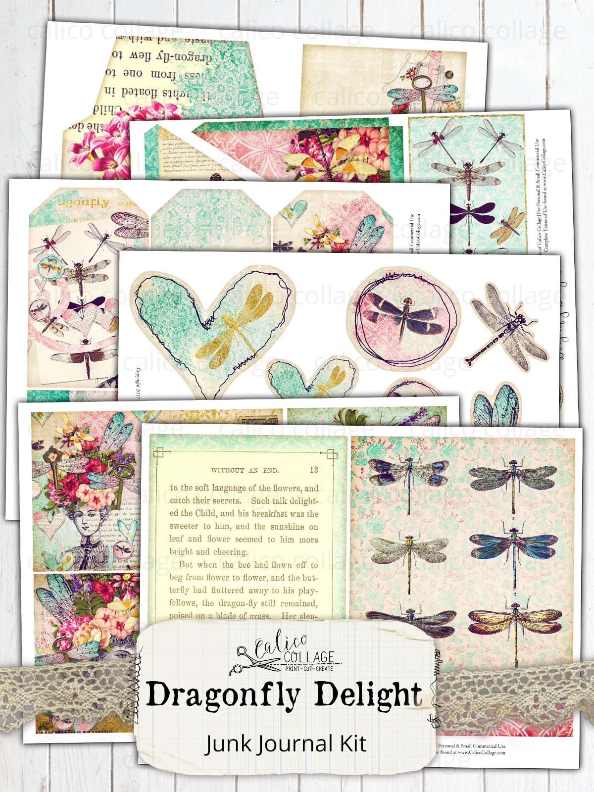 Dragonfly Junk Journal Kit, Printable Pages, Digital Papers, Ephemera ...