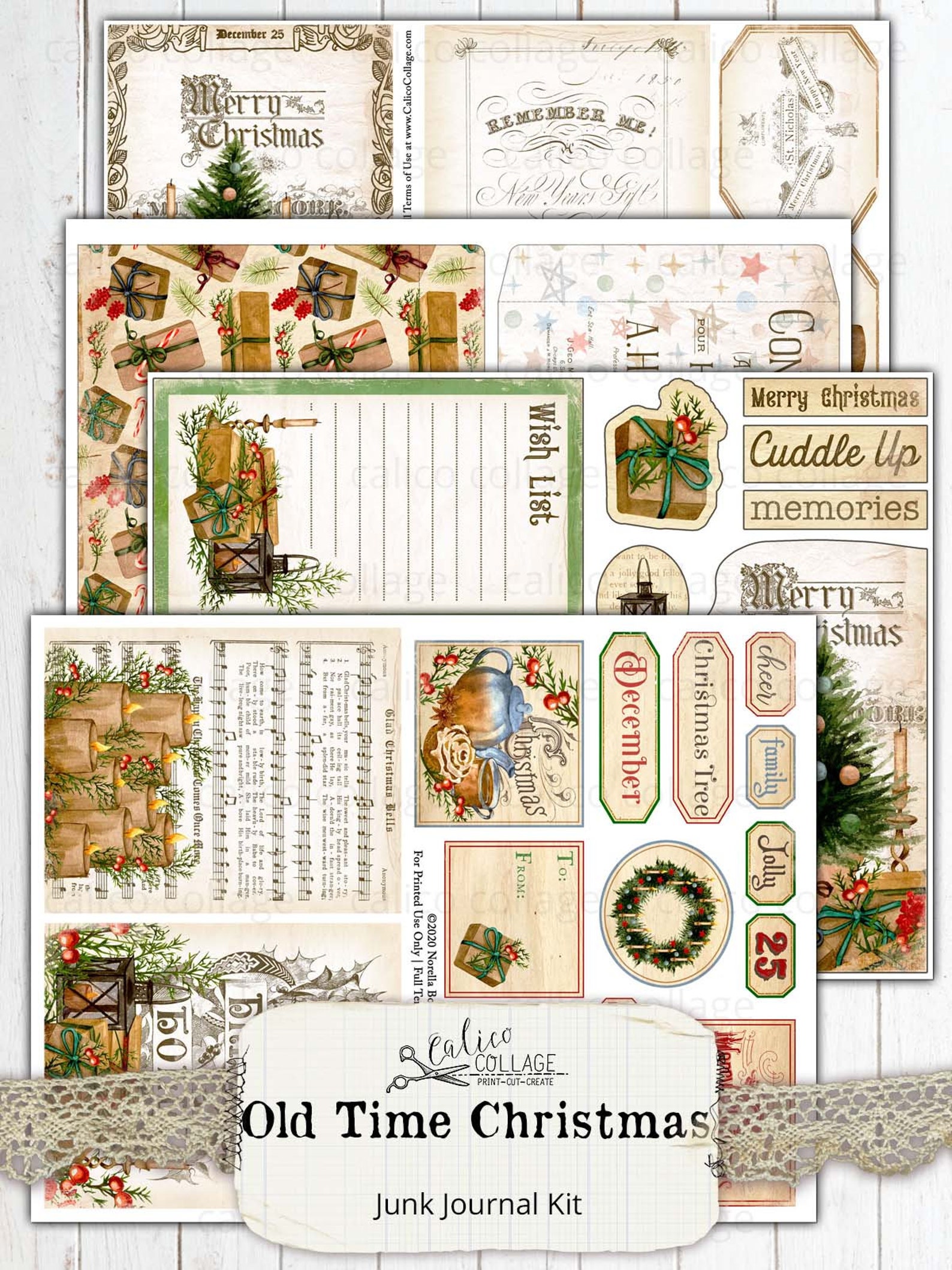 Printable Christmas Junk Journal Kit Ephemera Pack, Digital Vintage ...