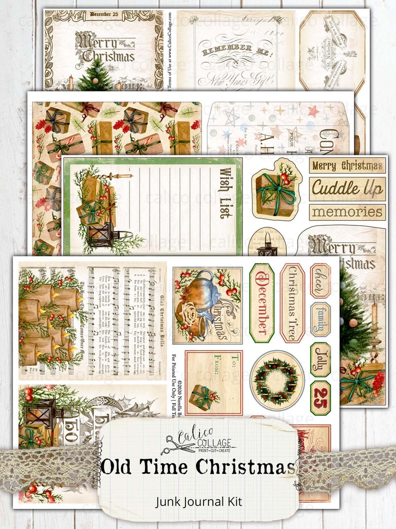 Printable Christmas Junk Journal Kit Ephemera Pack, Digital Vintage ...