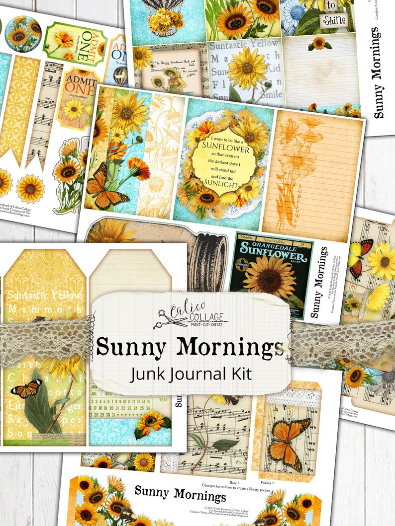Printable Sunflower Junk Journal Kit Ephemera Pack, Sunning Mornings - Etsy
