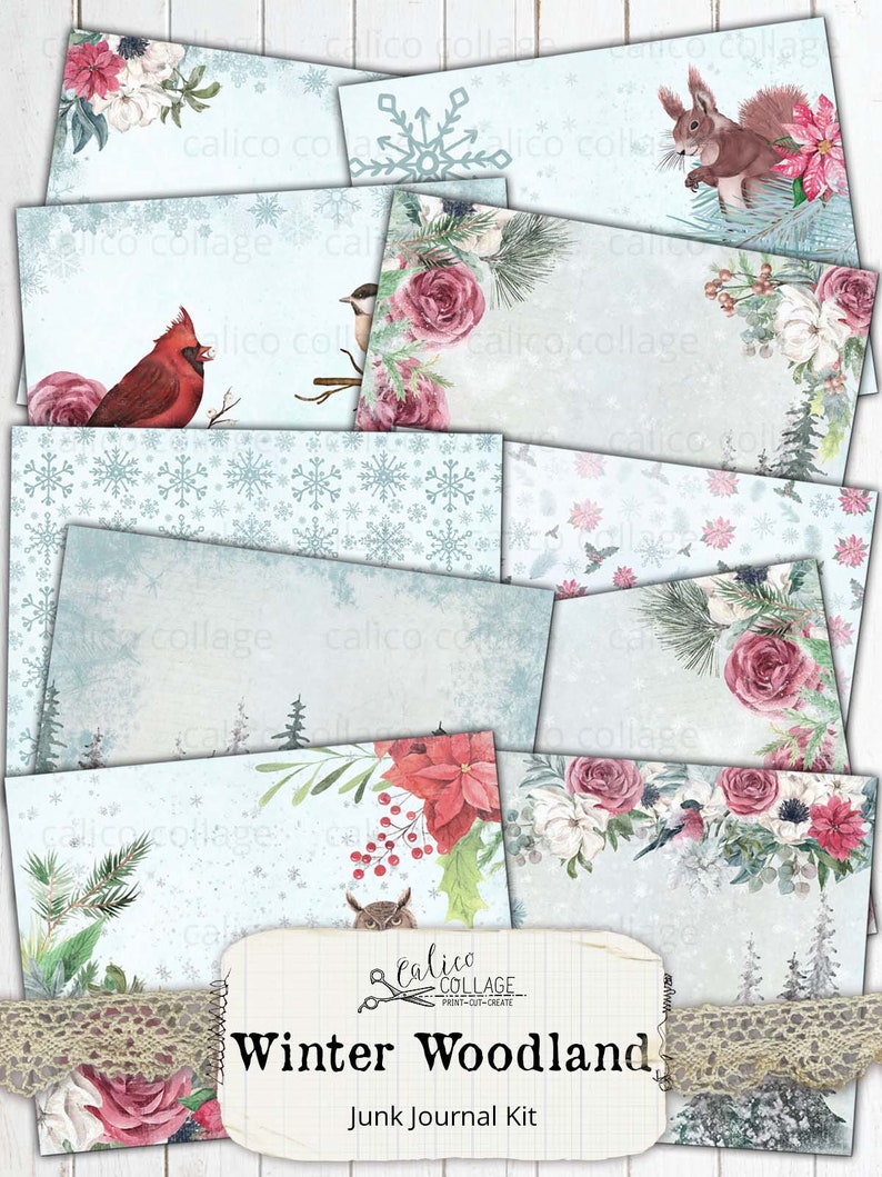 Winter Junk Journal Kit Printable Ephemera, Vintage Blue Snowy Winter ...
