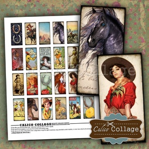 CowGirls, Domino Collage Sheet, 1x2 Inch Bilder, Southwest Bilder, Pferde Bilder, Wild West Bilder, Anhänger Bilder, Digital Sheet