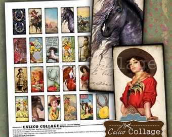 CowGirls, Domino Collage Sheet, 1x2 inch Images, Southwest Images, Horse Images, Wild West Images, Pendant Images, Digital Sheet