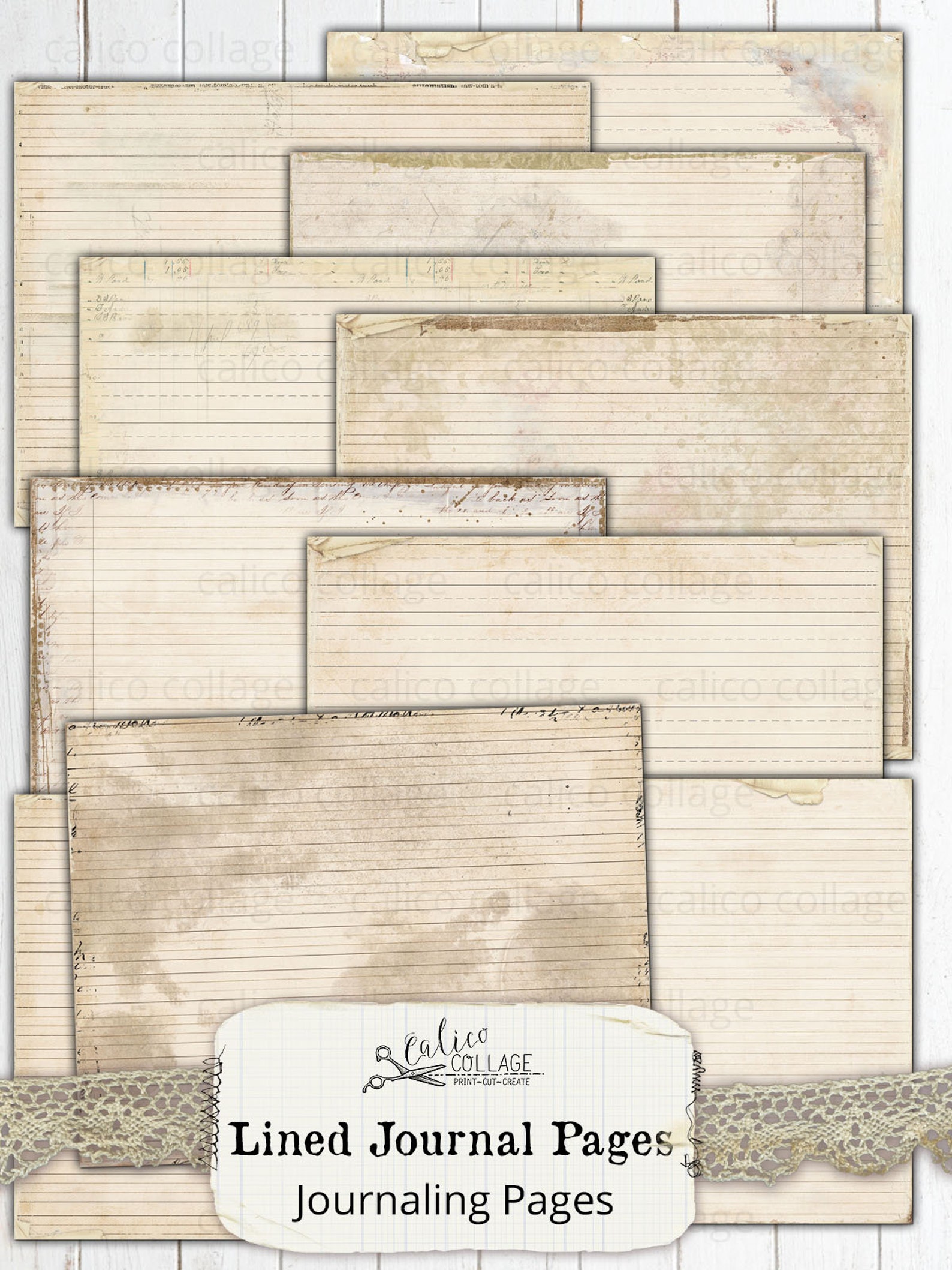Printable Lined Journal Pages Junk Journal Supplies Digital - Etsy