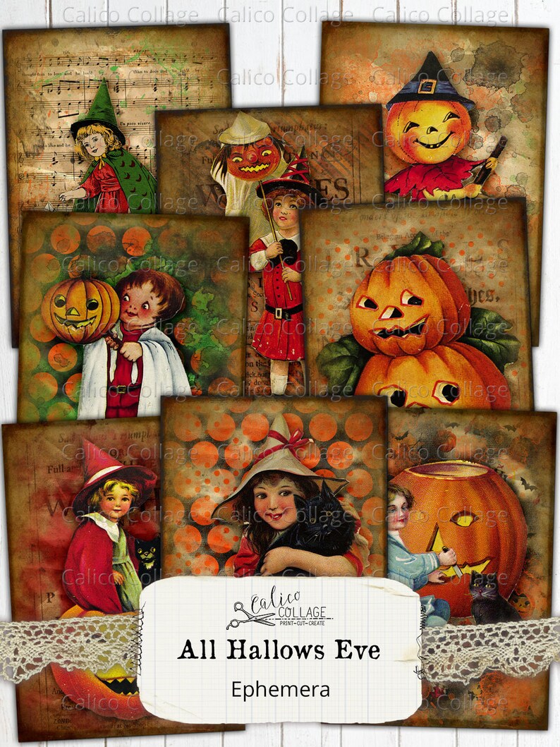 Vintage Halloween Junk Journal Ephemera Cards All Hallows Eve - Etsy