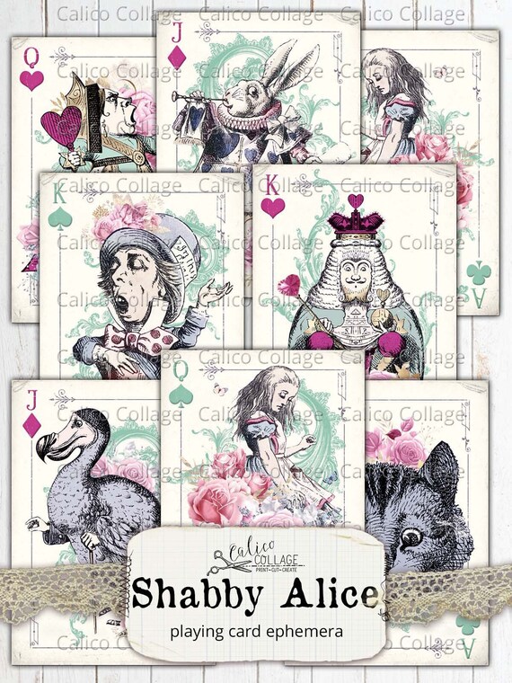 Alice in Wonderland Printable Playing Cards Digital Junk - Etsy