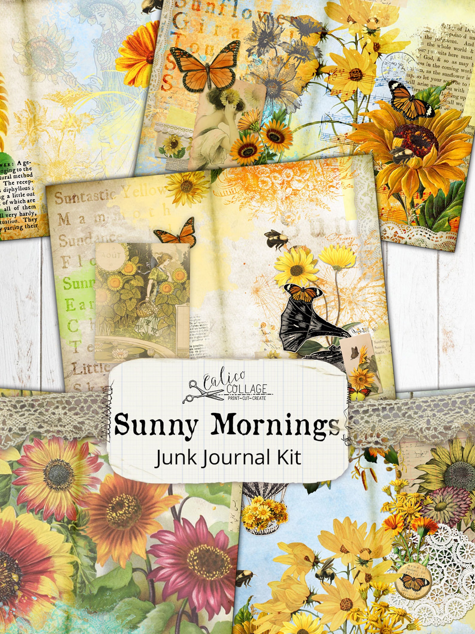 Printable Sunflower Junk Journal Kit Ephemera Pack, Sunning Mornings - Etsy