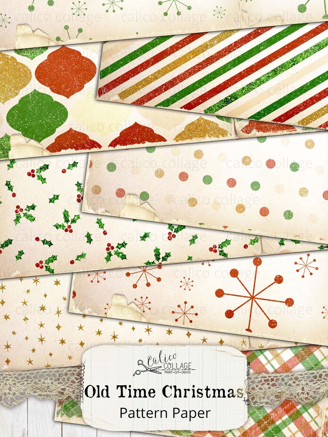 Vintage Christmas Digital Paper, Junk Journal Printable Journal ...