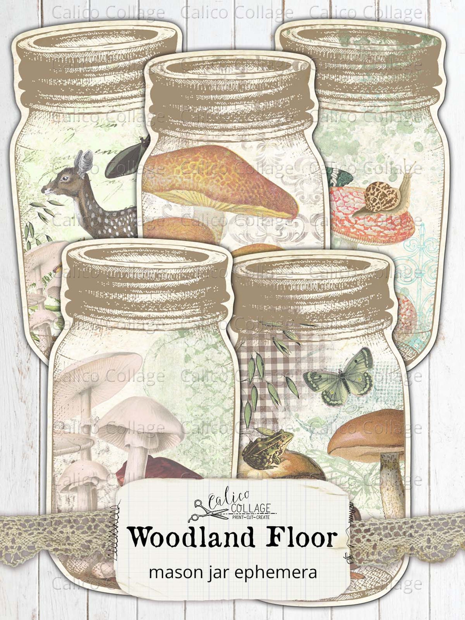 Mushroom Mason Jar Tags Junk Journal Ephemera Pack Printable Etsy