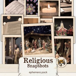 Printable Snapshots, Christmas Faith Ephemera, Bible Journaling, Nativity Ephemera, Junk Journal Kit, Faded Photographs, Christmas Ephemera