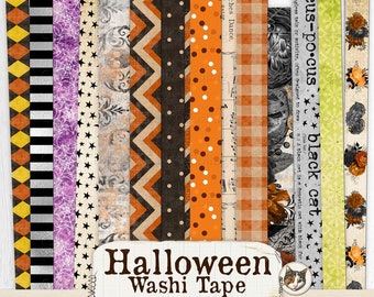Halloween Washi Tape, Printable Washi Strips, Junk Journal Printable, Printable Ephemera Digital Download Collage Sheets, Halloween Ephemera