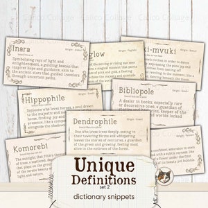 Unique Vintage Definitions Junk Journal Printable, Vintage Dictionary Words, Ephemera Words, Junk Journal Words, Digital Collage Sheet image 1