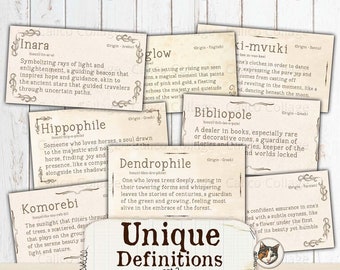 Unique Vintage Definitions Junk Journal Printable, Vintage Dictionary Words, Ephemera Words, Junk Journal Words, Digital Collage Sheet