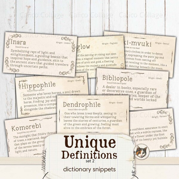 Unique Vintage Definitions Junk Journal Printable, Vintage Dictionary Words, Ephemera Words, Junk Journal Words, Digital Collage Sheet