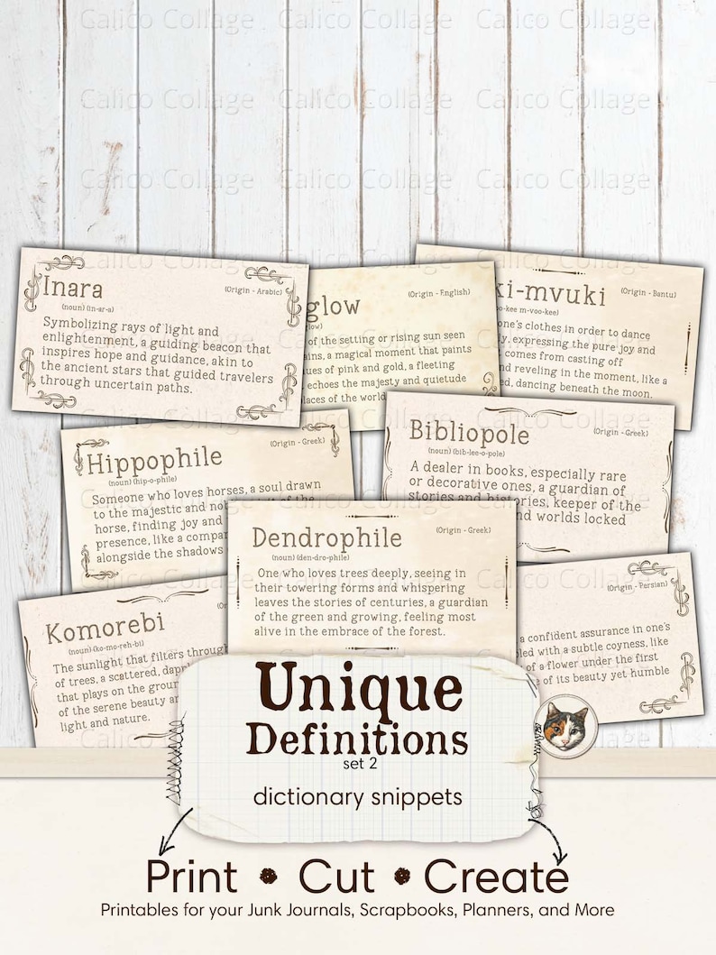 Unique Vintage Definitions Junk Journal Printable, Vintage Dictionary Words, Ephemera Words, Junk Journal Words, Digital Collage Sheet image 1