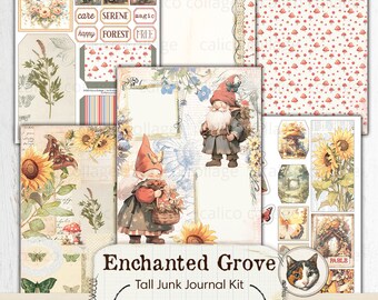 Gnome Junk Journal Kit, Cottagecore Junk Journal Printable, Gnome Ephemera Digital Download Collage Sheet,Scrapbook Ephemera,Enchanted Grove