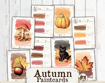 Fall Ephemera for Junk Journal Kit, Vintage Autumn Paint Samples, Shabby Vintage Digital Download, Printable Collage Sheet