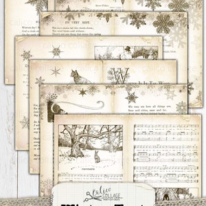 Printable Winter Book Pages, Junk Journal Papers, Journal Supplies, Digital Vintage Books, Sheet Music, Holiday Ephemera, CalicoCollage image 3