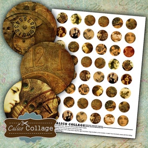 Urban Steampunk, 1 Inch Circle, Digital Collage Sheet, Bottle Cap Images, Images for Pendants, Printable Download, Instant Download