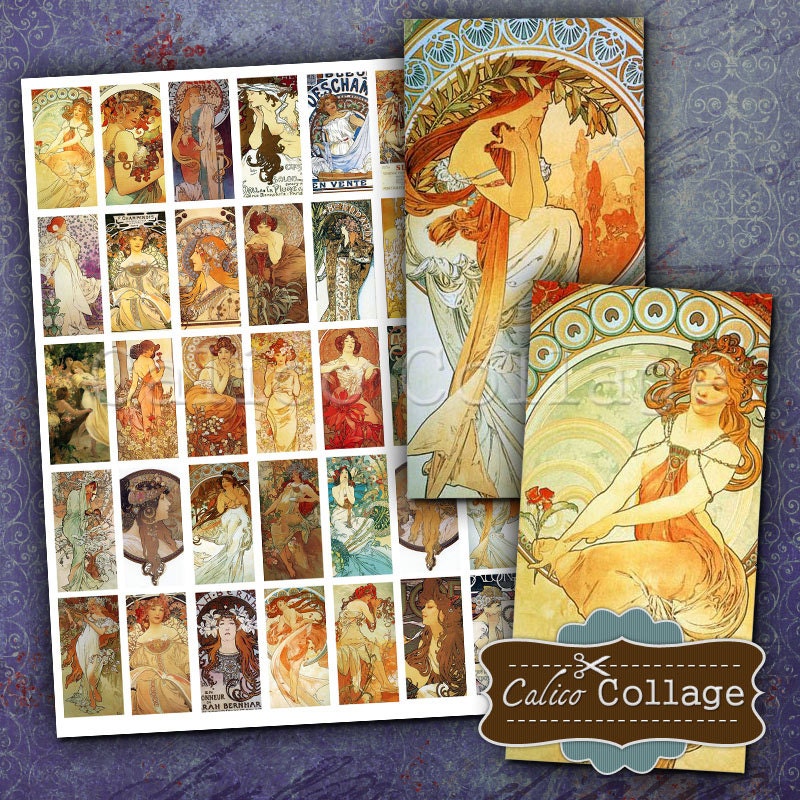 Download Alphonse Mucha 1x2 Domino Size Digital Collage Sheet Art ...