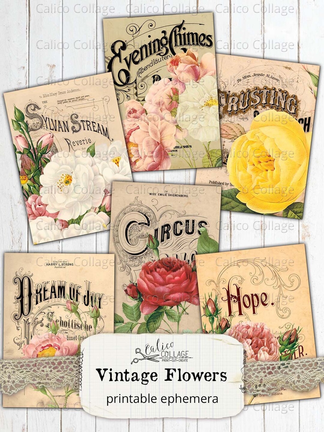 Printable Junk Journal Ephemera / Vintage Flower Cards / Junk Journal ...