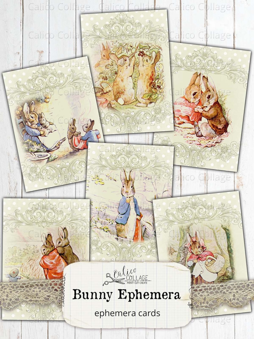 Bunny Junk Journal Ephemera Cards, Peter Rabbit Printable Easter ...