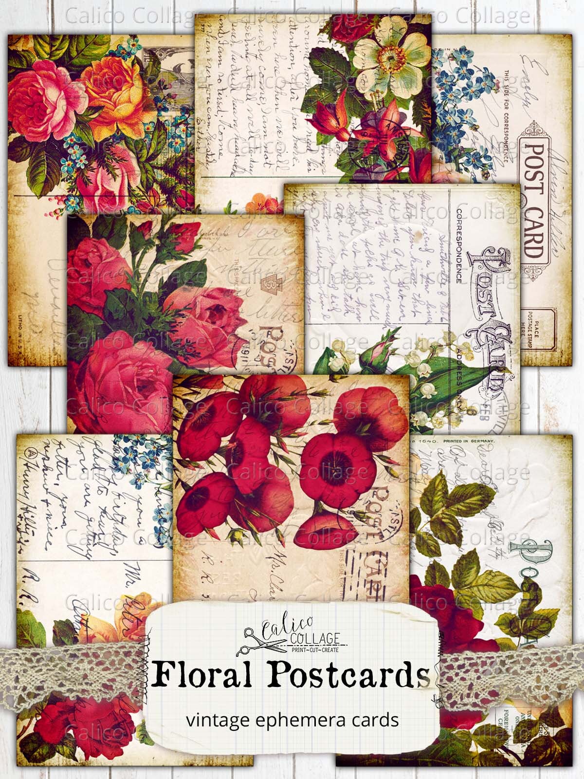 Vintage Postcards, Blank Postcards, Grunge Postcards, Printable Postcards,  Digital Postcard, Old Postcard, Gift Tags, Digital Collage 000491 