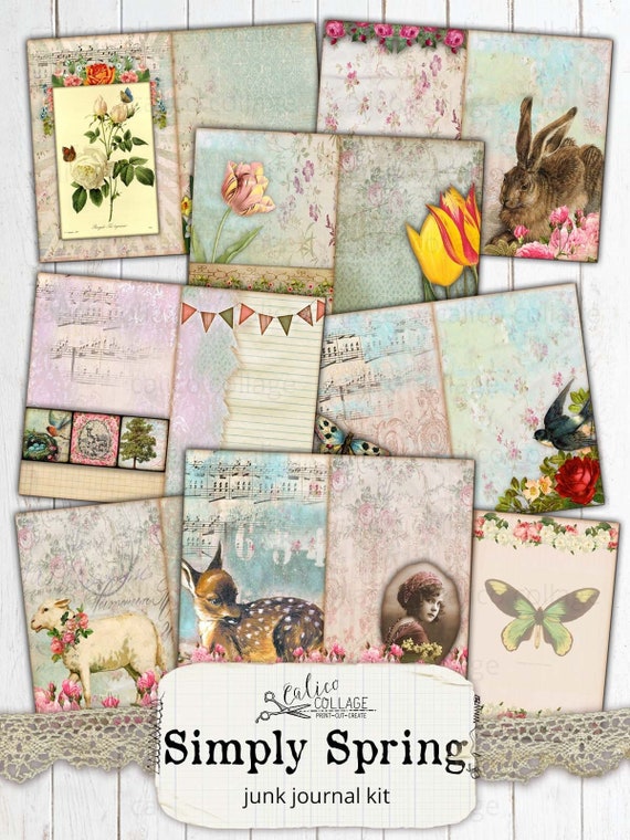 Spring Junk Journal Kit, Bullet Journal Supplies, Ephemera Pack, Vintage  Easter Spring Ephemera, Printable Scrapbooking Digital Paper, 