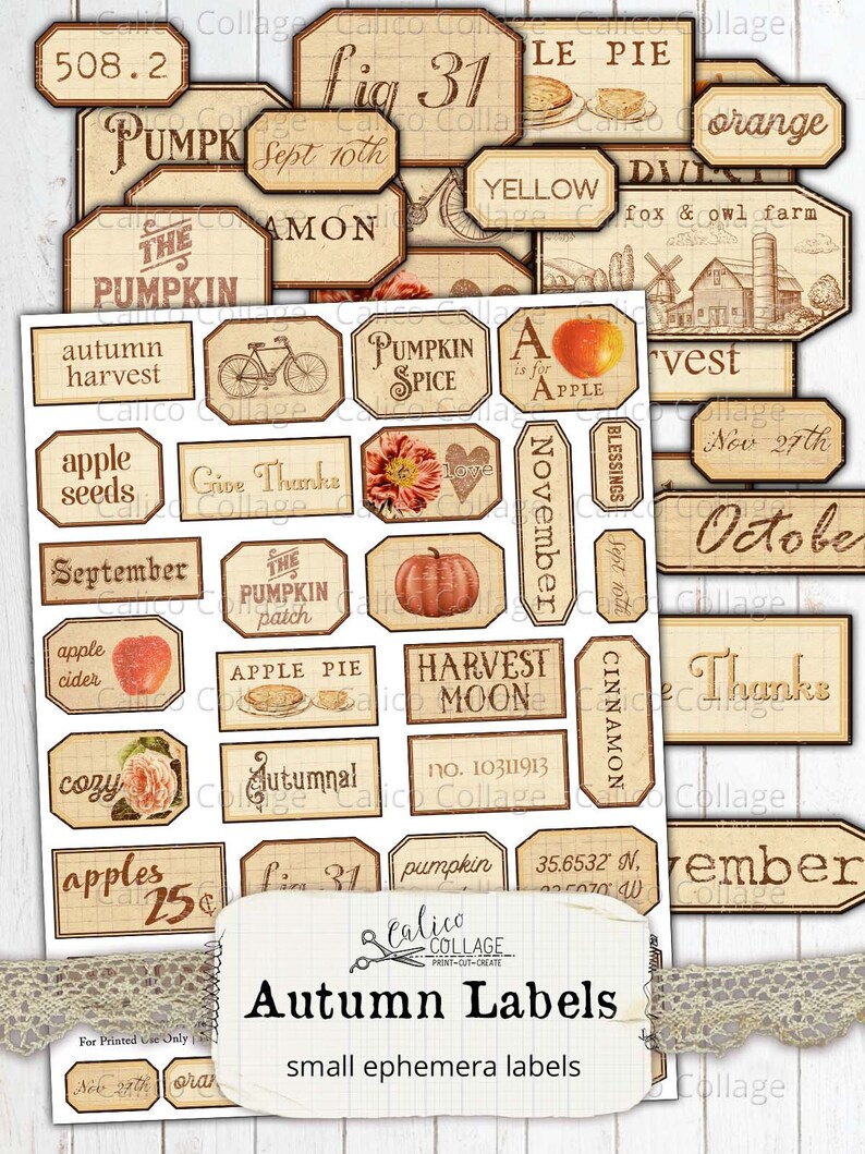 small autumn ephemera labels printable vintage ephemera junk etsy