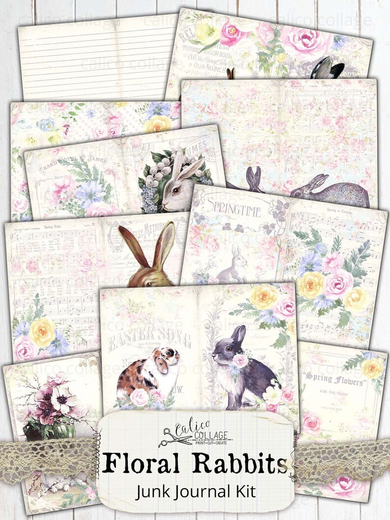 Printable Easter Junk Journal Kit, Rabbit Spring Ephemera Pack, Junk ...