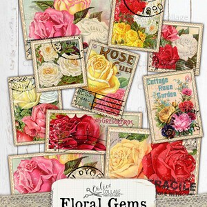Printable Faux Stamps Rose Ephemera, Junk Journal Supplies, Vintage Seed Catalogs, Scrapbook Paper, Small Epehemera, Digital Download 55 画像 3