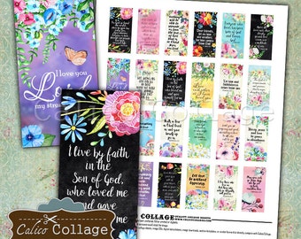 Bible Verses Printable Download Digital Collage Sheet 1x2 Domino Size Images for Pendants, Magnets, Decoupage, Junk Journals, CalicoCollage