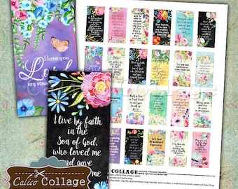 Bible Verses Printable Download Digital Collage Sheet 1x2 Domino Size Images for Pendants, Magnets, Decoupage, Junk Journals, CalicoCollage