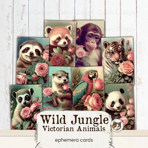Wildlife Ephemera für Junk Journals, Druckbare Ephemera Dschungel Tier Ephemera, Victorian Ephemera, Dschungel Junk Journal Kit, Vintage Safari
