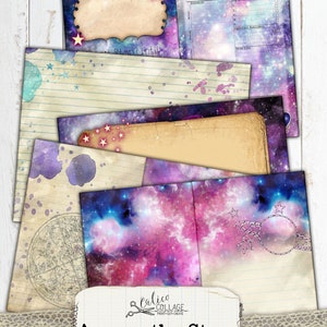 Kit de journal indésirable imprimable, Pack de téléchargement numérique éphémère, Papier numérique du zodiaque céleste, Papiers Galaxy Star, Parmi les étoiles image 7