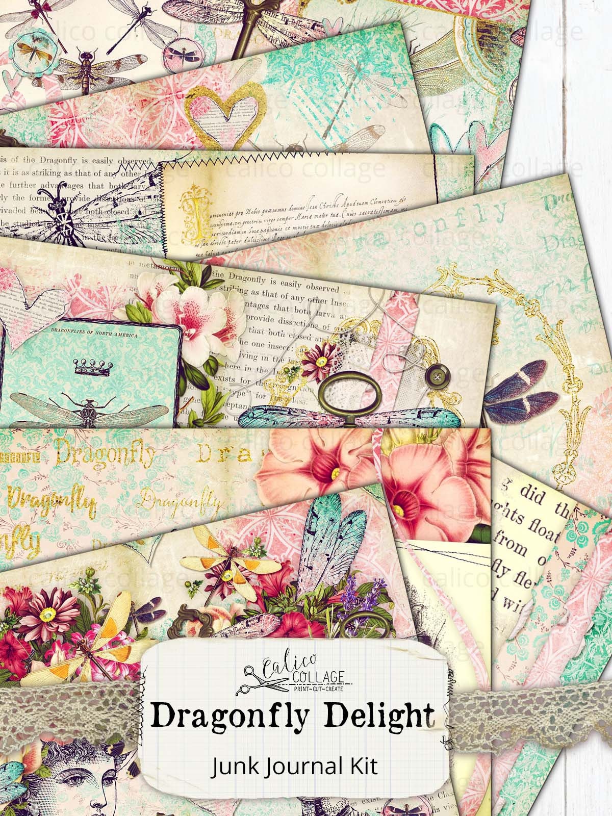 Dragonfly Junk Journal Kit, Printable Pages, Digital Papers, Ephemera ...