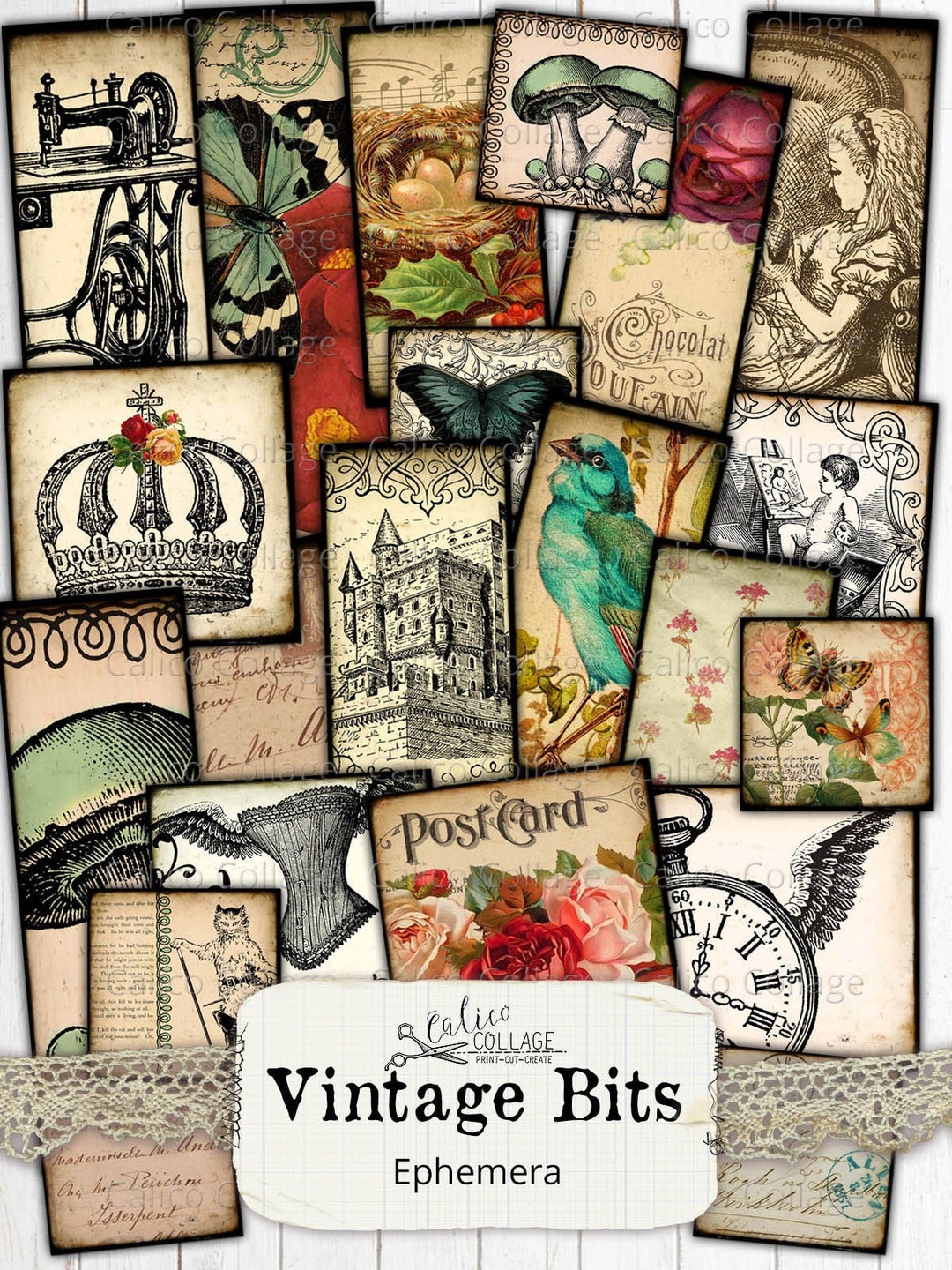 Printable Digital Collage Sheets, Junk Journal Ephemera Pack, Vintage ...