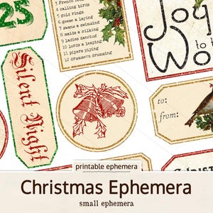 Kieskeurig gesneden kerstefemere labels, afdrukbare vintage kortstondige, ongewenste tijdschriftbenodigdheden, scrapbooking, digitaal vakantiedagboek kortstondig