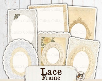 Lace Frames Junk Journal Printable, Fussy Cut Printable Ephemera, Vintage Antique Papers, Digital Download Collage Sheet, Scrapbook Ephemera