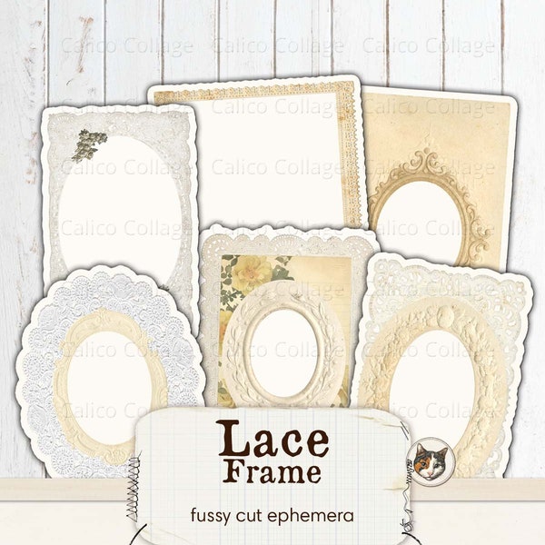 Lace Frames Junk Journal Printable, Fussy Cut Printable Ephemera, Vintage Antique Papers, Digital Download Collage Sheet, Scrapbook Ephemera