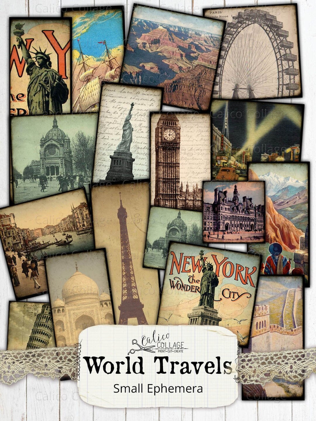 Printable Vintage World Travels Ephemera Pack, Small Digital Ephemera ...