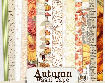 Printable Autumn Washi Tape, Fall Washi Strips, Fall Ephemera Junk Journal Printable, Printable Ephemera Digital Download Collage Sheets