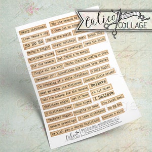 Printable Christmas ephemera words for Junk journals