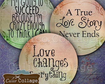 Words to Live By Digital Collage Sheet Printables for Mirrors, Buttons, Decoupage Paper, Cardmaking, Scrapbooking, Journalling