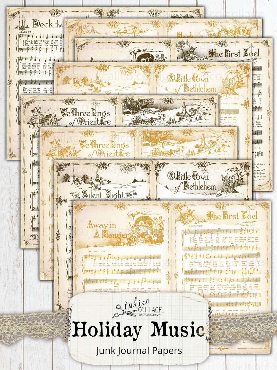 Printable Christmas holiday sheet music featuring Christmas carols designed for easy home use