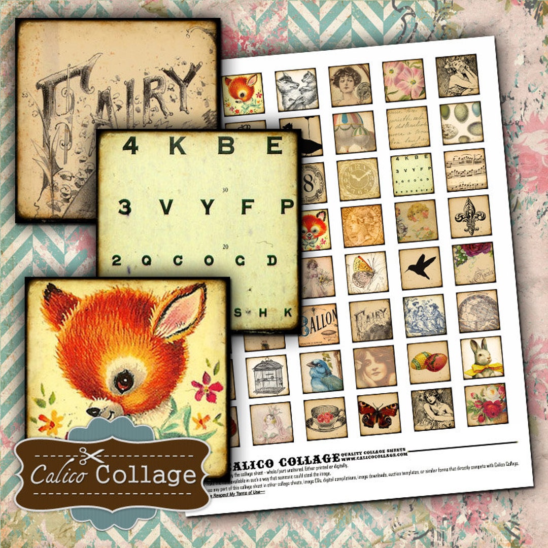Vintage Mix, Digital Collage, 1x1 Collage Sheet, Digital Squares, 1x1 ...