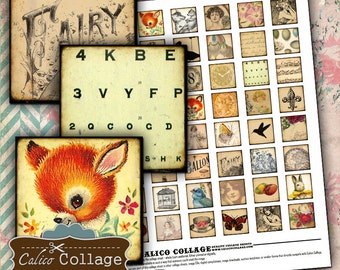 Vintage Mix, Digitale Collage, 1x1 Collage Sheet, digitale Quadrate, 1x1 Zoll Bilder, druckbare Bilder, digitaler Download, Bilder für Anhänger