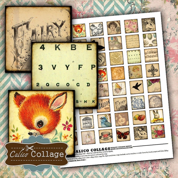 Vintage Mix, Digital Collage, 1x1 Collage Sheet, Digital Squares, 1x1 Inch Images, Printable Images, Digital Download, Images for Pendants