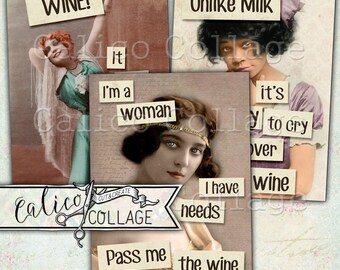 Afdrukbaar, Wijn Dames, Grappige Wijn Citaten, Wijn Collage Blad, Journaling Kaarten, Wijn Spreuken, Voor De Liefde van Wijn, Afdrukbare Ephemera
